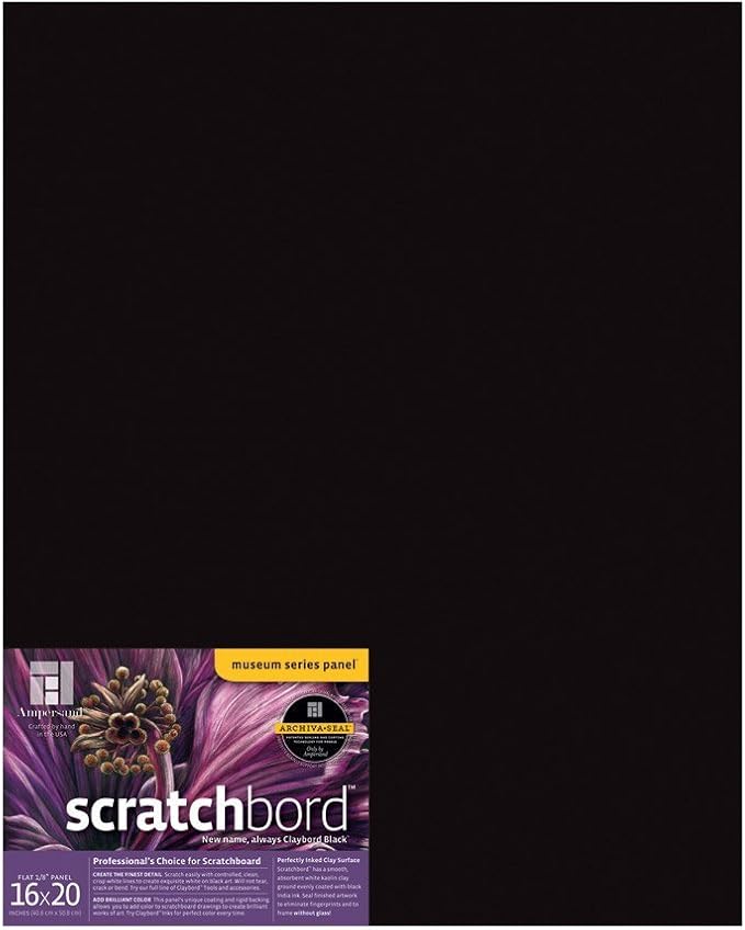 Ampersand Art Supply Scratch Art Panel: Museum Series Scratchbord, 1/8 Inch Flat Profile, 16" x 20"
