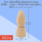 Wood Peg Dolls, 2-3/4 Inch Gnome Shape Wooden Peg People, Pack of 25 Wood Dolls for Play, Strong Birch Wooden People Figures for Crafts