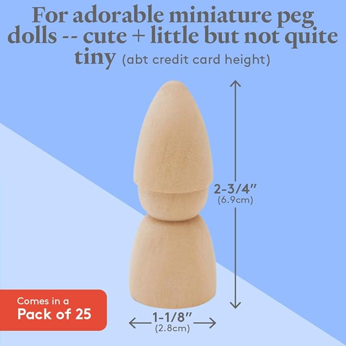 Wood Peg Dolls, 2-3/4 Inch Gnome Shape Wooden Peg People, Pack of 25 Wood Dolls for Play, Strong Birch Wooden People Figures for Crafts