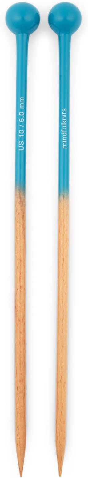 mindfulknits Premium Straight Single Pointed Beech Wood Knitting Needles – Size US 10, 6mm – 35cm Length – Straight Needle Set - Crafting & Knitting Supplies for Relaxation & Stress Relief (6mm)