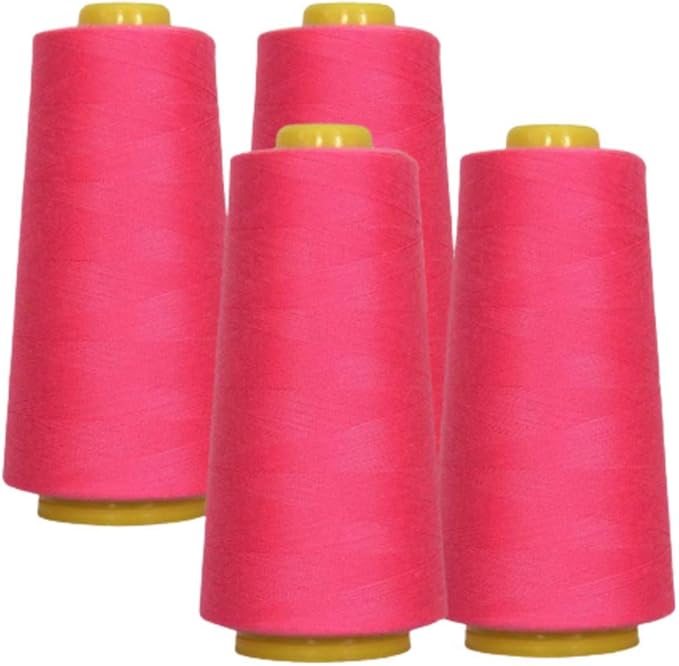 AK Trading 4-Pack Fuchsia All Purpose Sewing Thread Cones (6000 Yards Each) of High Tensile Polyester Thread Spools for Sewing, Quilting, Serger Machines,Overlock, Merrow & Hand Embroidery.