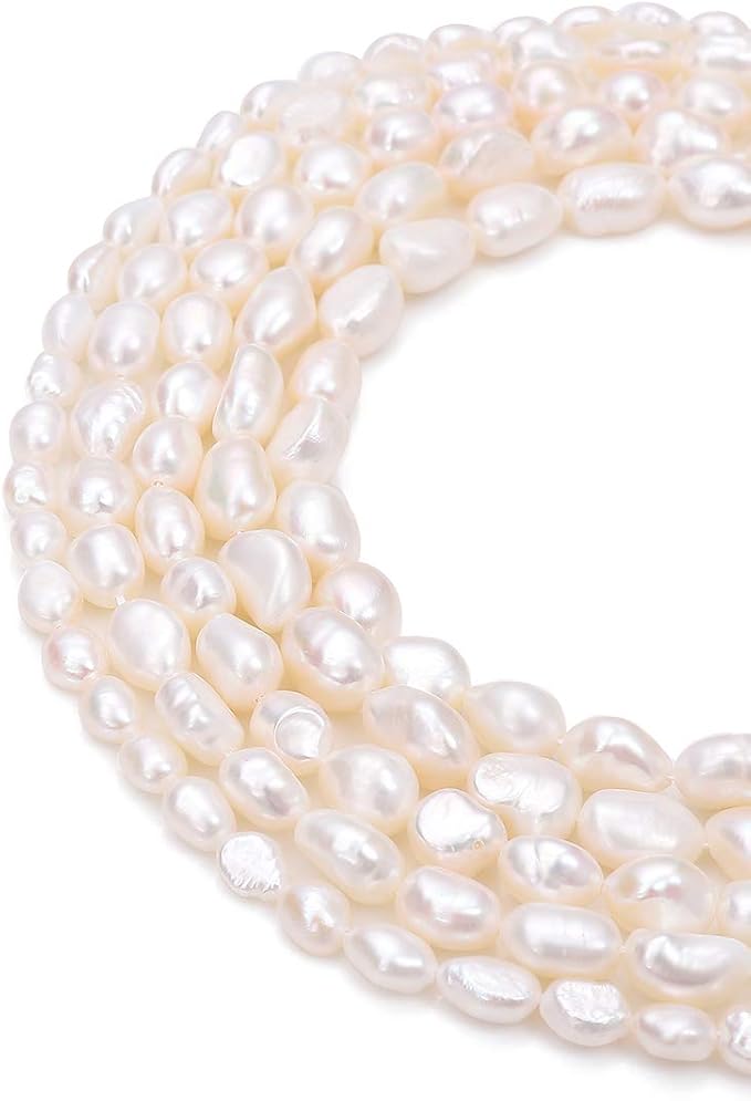 Natural Pearl Beads 9-10mm White Freshwater Cultured Loose Gemstone Beads for DIY Jewelry Making 13.8''/Strand