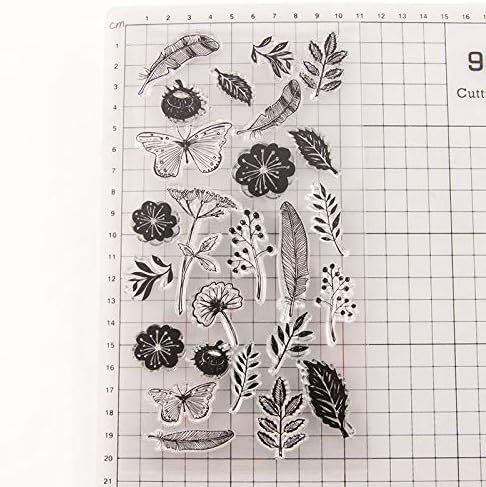 Flowers Leaf Background Clear Stamps with Sentiments, Dandelion Flowers Leaves Butterfly Clear Rubber Stamp for Holiday Card Making Decoration and DIY Scrapbooking Album DIY Crafts