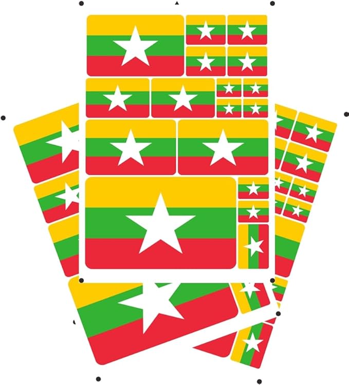 World Seven Continents Most Country Myanmar Flag Stickers Different Sizes Sticker (Yellow Myanmar Burma)