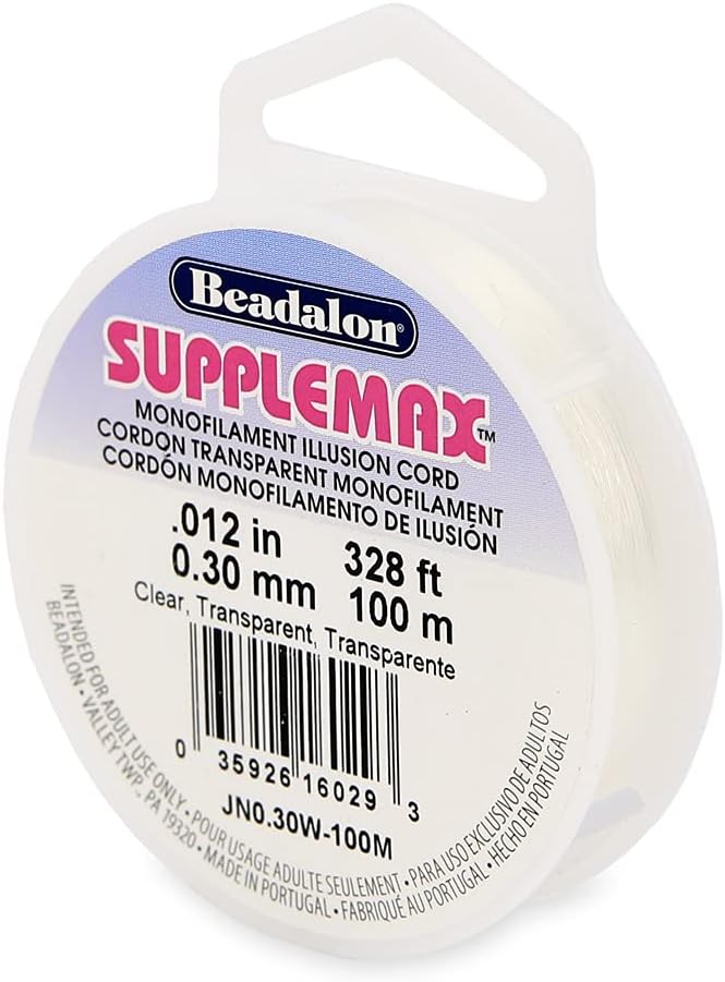 Beadalon SuppleMax Illusion Beading Cord, 0.30 mm / 0.012 in, Clear Monofilament, 100 m / 328 ft