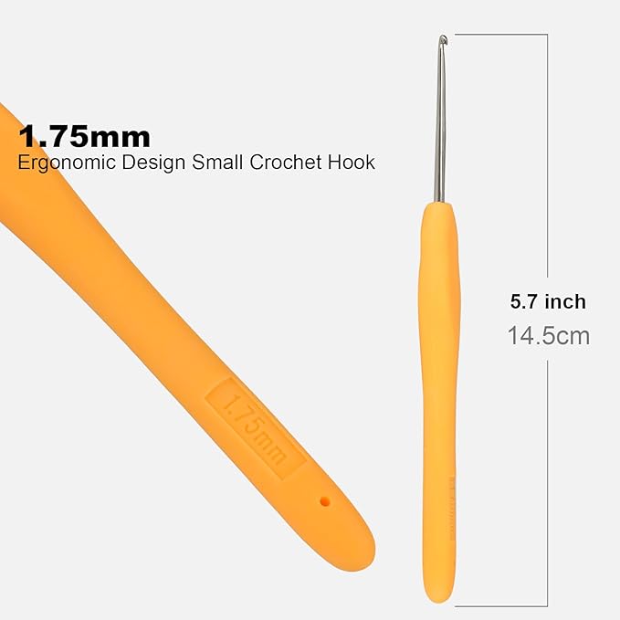 1.75mm Crochet Hook, Small Size 1.75 mm Ergonomic Crochet Hooks for Beginner, Comfort for Arthritic, 1 Pack