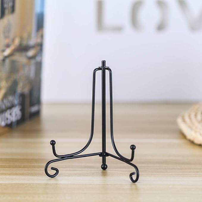 (4 pack)Iron Display Stand, Black Iron Easel Plate Display Photo Holder Stand, Displays Picture Frames, Decorative Plates, Tablets and Art 4 Inch