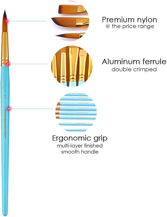 Transon Art Painting Brush Assorted Set of 12 for Acrylic Watercolor Gouache Hobby Painting