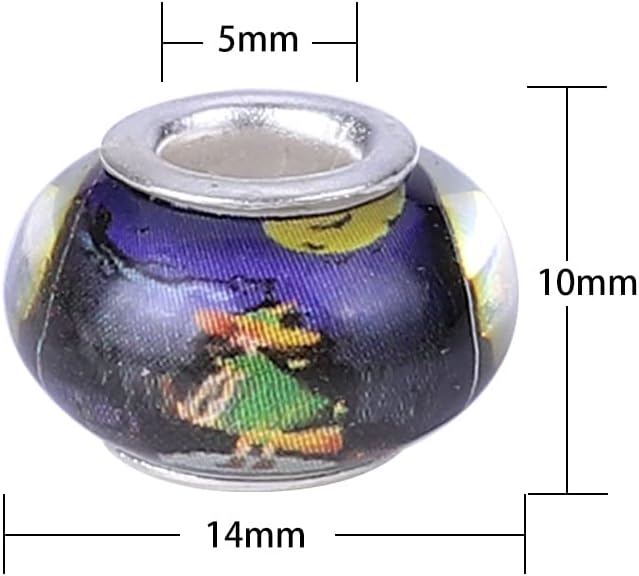 100 Pieces 14mm European Large Hole Spacer Beads Mix Color with Silver Brass Cores Assortments Charm Lampwork Beads Supplies for Necklace Bracelets Jewelry Making (Halloween Pattern)