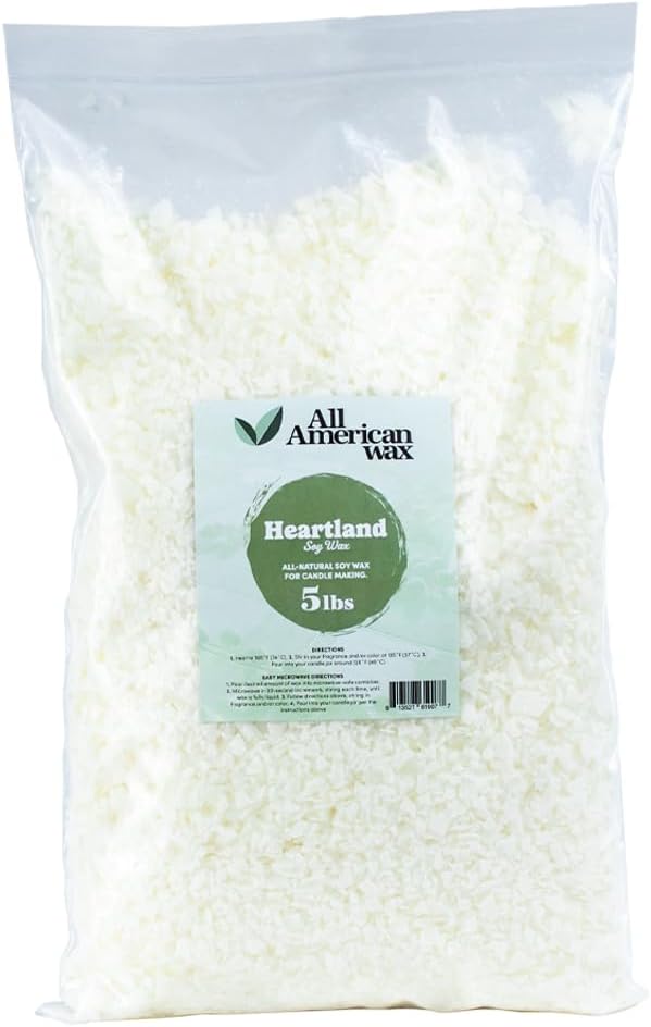 All American Wax Soy Wax Flakes – 5 lb Bag | Natural Soy Wax for Candle Making | Clean Burning, Easy to Melt, Great Scent Throw | DIY Candle Supplies