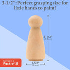 Large Wood Peg Dolls 3-1/2 inch, Mom/Angel Shape Peg People, Pack of 25 Birch Unfinished Wooden Dolls to Paint