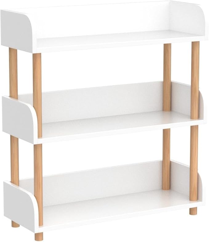 3-Tier Wooden Open Bookcase - Modern Display Bookshelf with Top Edge and Solid Wood Frame for Home and Office, Storage Cabinet, Warm White