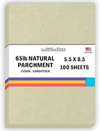 100 Natural Parchment 65lb Cover Paper Sheets 5.5" X 8.5" (5.5X8.5 Inches) Half Letter | Statement Size - Printable Old Parchment Semblance