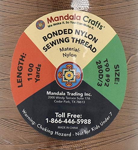 Mandala Crafts Bonded Nylon Thread - Russet Brown Heavy Duty Sewing Threads - 1100 YDs Size 92 280D T90 Tex 90 for Leather, Jeans, Weaving, Outdoor, Marine, Upholstery