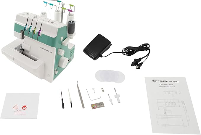 Serger Overlock Machine 1200 Stitches Per Minute Heavy Duty Metal Frame Portable 3-4 Thread Stitching Machine with Differential Feed System and Sewing Accessory Kit Included