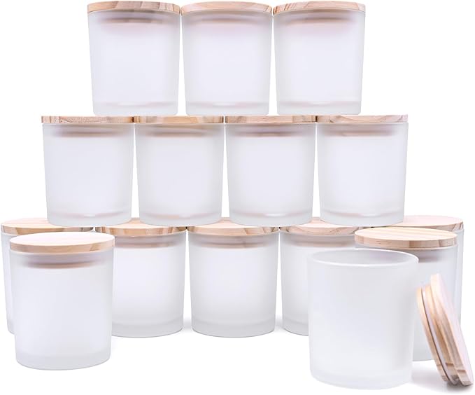 8 OZ Thick Candle Jars for Making Candles 15 Pcs, White Empty Jars with Wood Lids for Candle Making, Sample Container,Frosted White