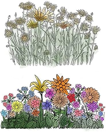 Flowers Leaves Background Clear Stamps for Card Making Paper Craft, Plants Sunflower Flower Branch Clear Silicone Reusable Seal Stamps for Holiday Card Making Decoration and DIY Scrapbooking