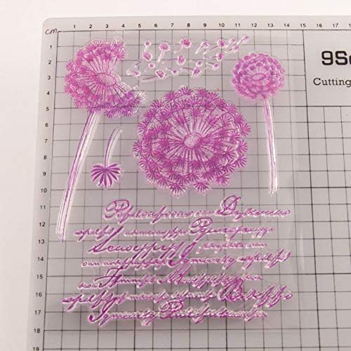 Pink Flying Dandelion Flowers Background Clear Stamps Silicone Stamp Cards with Sentiments,Greeting Words Pattern for Holiday Card Making Decoration and DIY Scrapbooking Album DIY Crafts