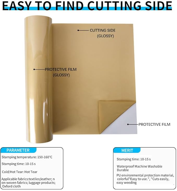 guangyintong Heat Transfer Vinyl Soil Golden HTV Rolls, 12" x 12ft Soil Golden Iron on Vinyl for T-Shirts, Matte Surface HTV Vinyl for All Cutter Machine Easy to Cut & Weed for Heat Vinyl DIY Design