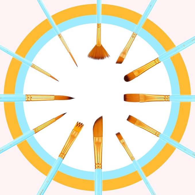 Transon Art Painting Brush Assorted Set of 12 for Acrylic Watercolor Gouache Hobby Painting