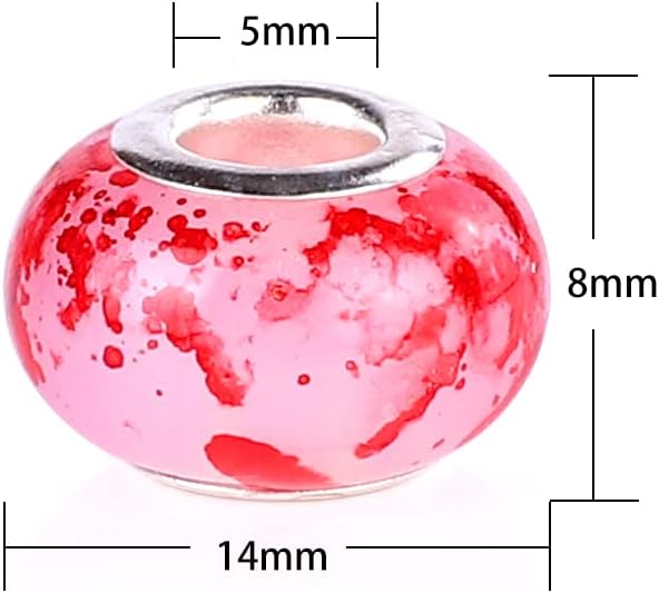 100 Pieces 14mm European Large Hole Spacer Beads Mix Color with Silver Brass Cores Assortments Charm Lampwork Beads Supplies for Necklace Bracelets Jewelry Making (Jelly Bottom Spray)