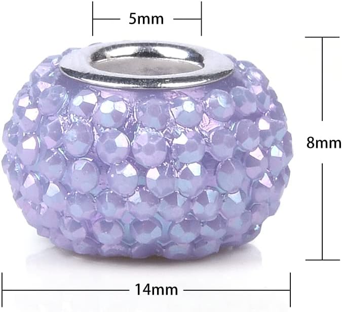 100 Pieces 14mm European Large Hole Spacer Beads Mix Color with Silver Brass Cores Assortments Charm Lampwork Beads Supplies for Necklace Bracelets Jewelry Making (Bayberry ball)