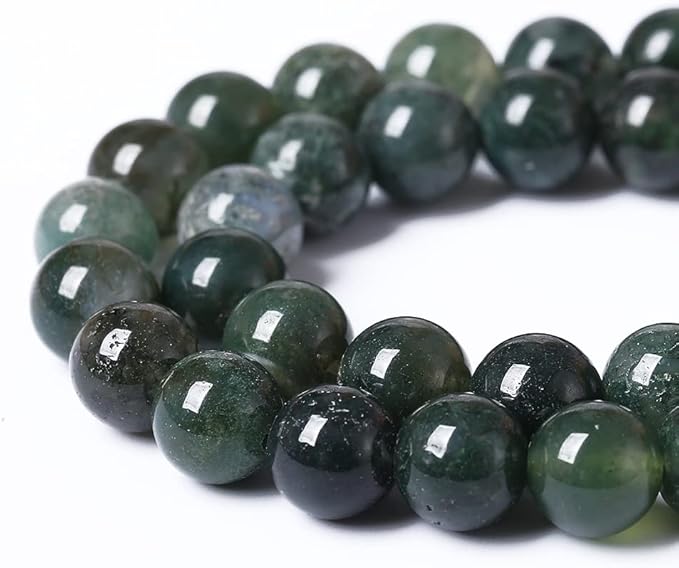 90PCS 4mm Natural Green Moss Agate Beads Gemstone Round Loose Spacer Beads for Jewelry Making DIY Bracelet Necklace Earrings 15" Inch(Moss Agate Beads, 4mm)