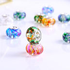 100 Pieces 14mm European Large Hole Spacer Beads Mix Color with Silver Brass Cores Assortments Charm Lampwork Beads Supplies for Necklace Bracelets Jewelry Making (Transparent Spray)