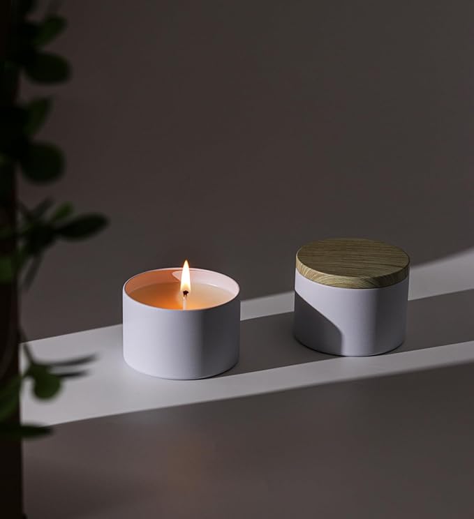 Aroparc Candle Tins 8oz with Lids, 24 Pack Seamless Candle Containers for Candle Making Supplies Empty Candle Jars - Wood Grain Lids White Tins