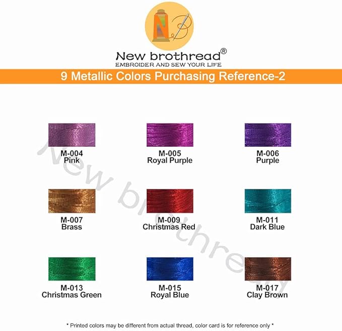 New brothread 9 Shiny Colors Metallic Embroidery Machine Thread Kit 500M (550Y) Each Spool for Computerized Embroidery and Decorative Sewing - Assortment 2