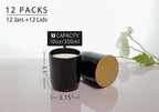 Aroparc Candle Jars for Candle Making 10oz U Shape Base Tumbler Jars for DIY, Bulk Vessel - 12 Containers +12 Metal Lids - Black