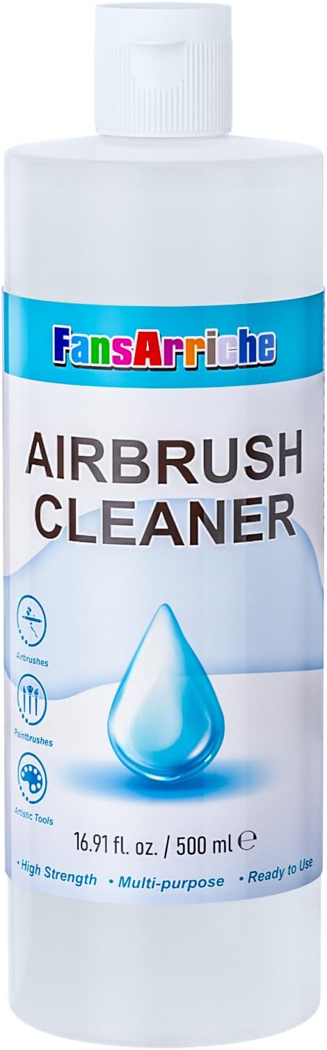 FansArriche Airbrush Cleaner, 16.91 Oz Air Brush Cleaning Solution for Water-Based Acrylic Color Paints, Quickly Clean Clogged Airbrushes, Paint Brushes, Art Tools