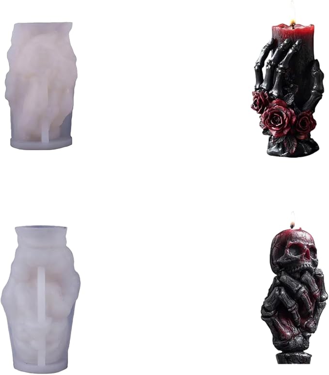 Snake Skull Silicone Mold, Cylinder Candle Mold with Coiling Snake for Halloween Candle Making, Resin, Clay Craft, Aromatherapy Gypsum, Home Decor (Bone Hand and Skull)