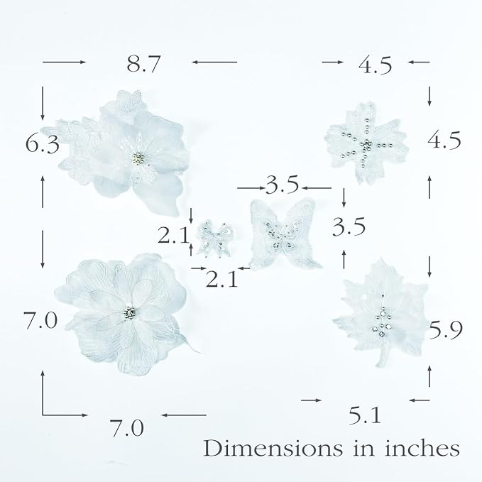 6 Pieces 3D Flower Lace Embroidery Butterflies Appliques Pearl Patches for Repairing and Decorating, Sewing Craft Clothing Jeans Jackets Bags (White)