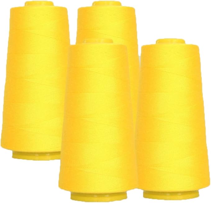 AK TRADING CO. 4-Pack Dark Yellow All Purpose Sewing Thread Cones (6000 Yards Each) of High Tensile Polyester Thread Spools for Sewing, Quilting, Serger Machines, Overlock, Merrow & Hand Embroidery