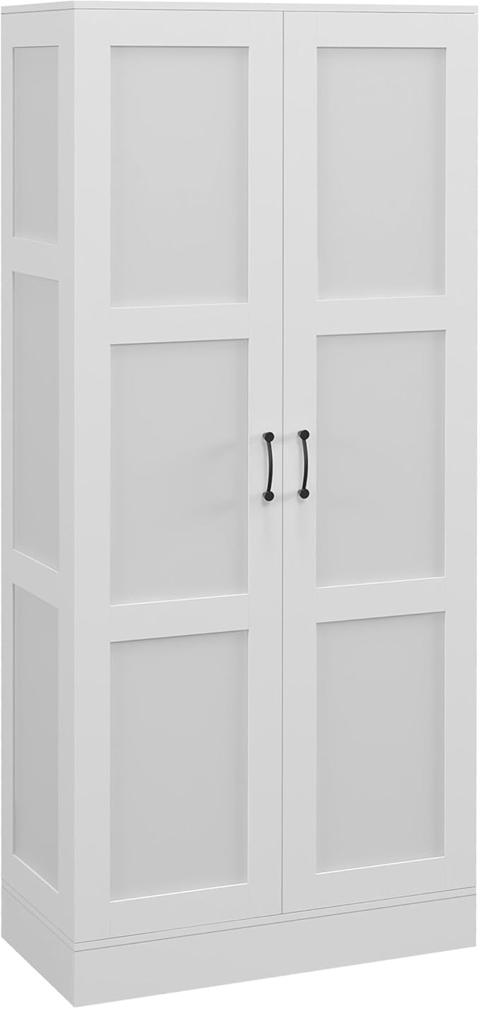 HOMCOM 71" Tall Storage Cabinet with Movable Storage Shelves, Modern Style Pantry Cabinet with Soft Close Doors, White