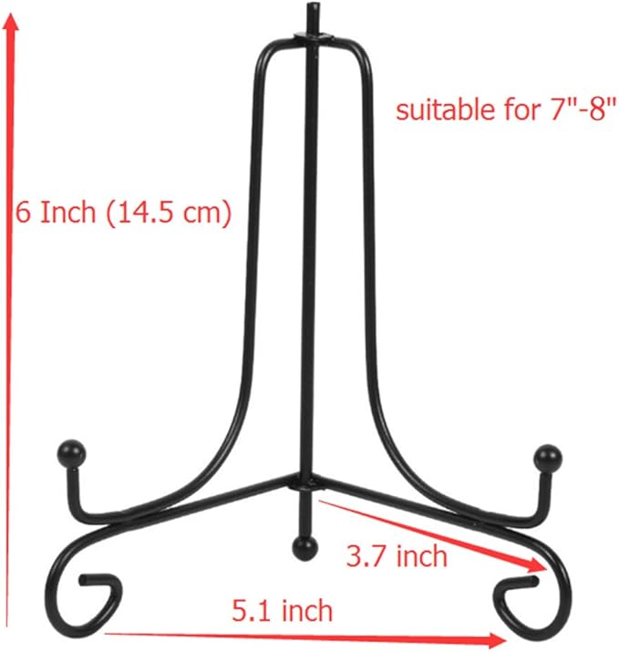 (4 pack)6"Iron Display Stand, Black Iron Easel Plate Display Photo Holder Stand, Displays Picture Frames, Cookbooks, Decorative Plates, Tablets and Art