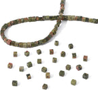 Natural Unakite Square Stone Beads 4x4mm 85pcs Cube Loose Semi Gemstone Beads for Jewelry Making Design