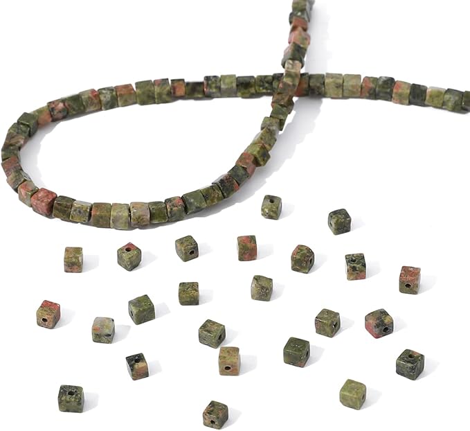 Natural Unakite Square Stone Beads 4x4mm 85pcs Cube Loose Semi Gemstone Beads for Jewelry Making Design