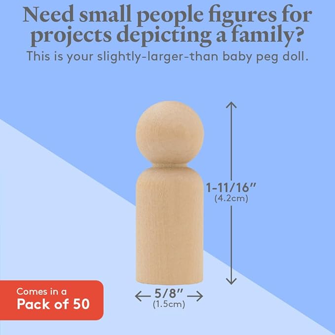 Small Wooden Peg Dolls Unfinished 1-11/16 inch boy peg doll, Boy Shape, Pack of 50 Birch Wood Peg People for Crafting and Small World Play