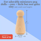 Wood Peg Dolls, 2 Inch Mom/Angel Shape Wooden Peg People, Pack of 50 Wood Dolls for Play, Strong Birch Wooden People Figures Unfinished