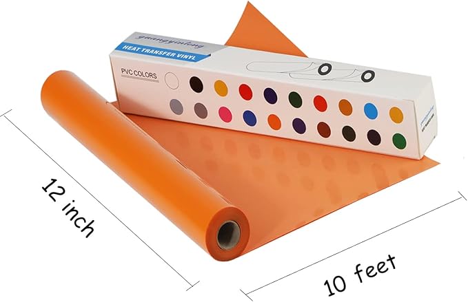 guangyintong Heat Transfer Vinyl Orange HTV Rolls, 12" x 10ft Orange Iron on Vinyl for T-Shirts, Matte Surface Orange HTV Vinyl for All Cutter Machine Easy to Cut & Weed for Heat Vinyl DIY Design
