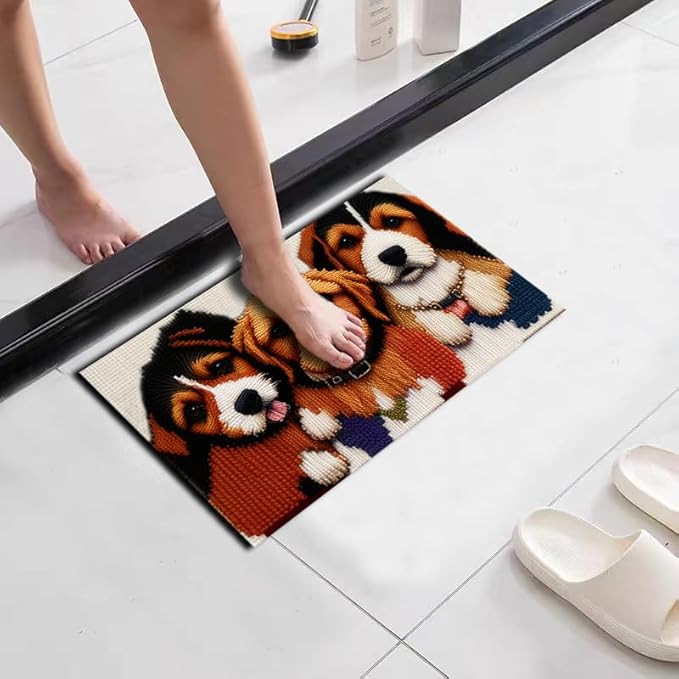 Latch Hook Kits for Adults, Pre-Printed Handmade Rug Crochet Yarns DIY Door Mat Kits for Home Decor Festival Gift 23.6"X15.8" (Three Dogs)