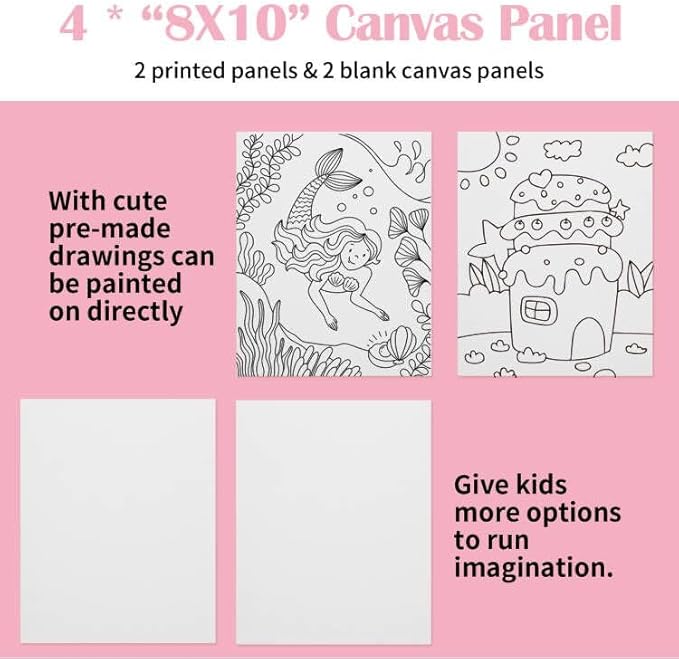 Falling in Art Tabletop Easel Set, Portable Wooden Art Easel Painting Kits for Kids, Easel for Painting Canvases, Including 12 Colors Acrylic Paints, 10 Paintbrushes and 4 Canvas Panels, Pink