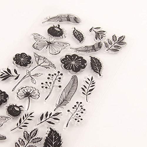Flowers Leaf Background Clear Stamps with Sentiments, Dandelion Flowers Leaves Butterfly Clear Rubber Stamp for Holiday Card Making Decoration and DIY Scrapbooking Album DIY Crafts