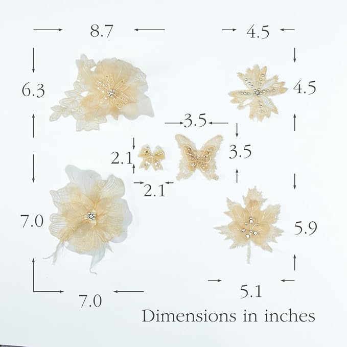 6 Pieces 3D Flower Lace Embroidery Butterflies Appliques Pearl Patches for Repairing and Decorating, Sewing Craft Clothing Jeans Jackets Bags (Beige)