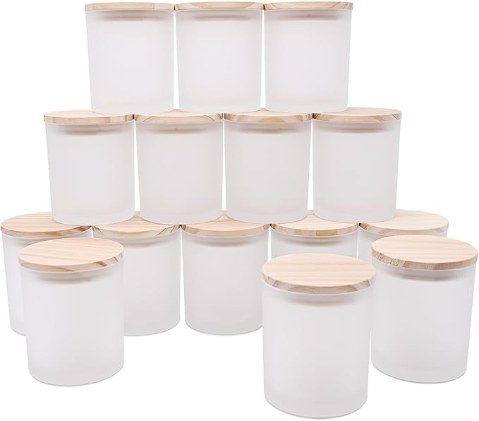 10 OZ Thick Candle Jars for Making Candles 15 Pcs, Empty Jars with Wood Lids for Candle Making, Sample Container, Frosted White