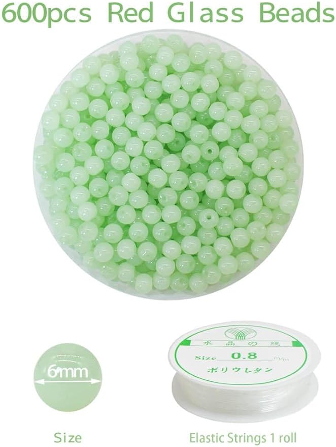 600pcs 6MM Mint Glass Beads Handcrafted Round Lampwork Smooth Loose Bracelet Beads for DIY Jewelry Making