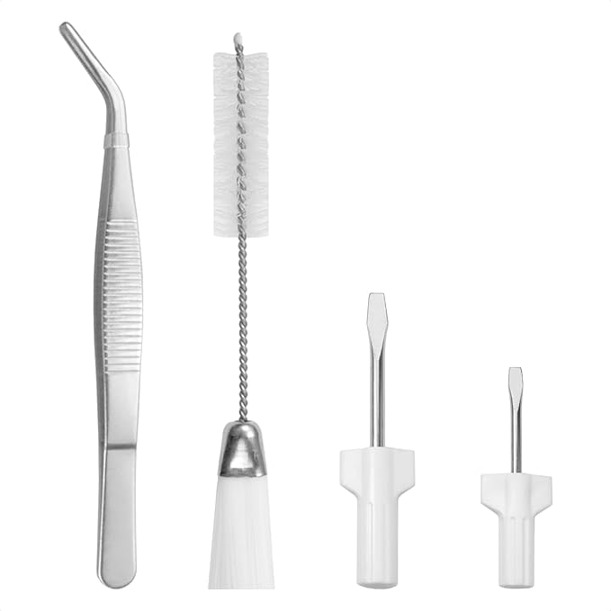 FIKLOTA 4-Piece Sewing Machine Cleaning Repair Tool Kit Includes Tweezers, Double Headed Lint Brush, Screwdrivers for Repair Overlock, Serger Service and More Sewing Machines