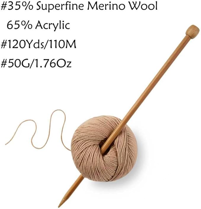 Merino Wool Yarn, 12-Ply Luxurious and Soft Yarn for Hand Knitting & Crocheting, 1.76 OZ/50g, 120 yds/110 Meters(Camle,2Balls)